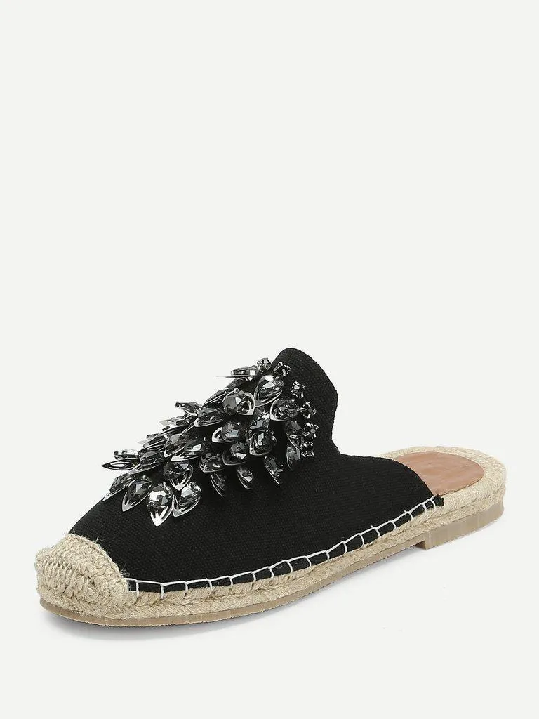 Rhinestone Decorated Cap Toe Flats