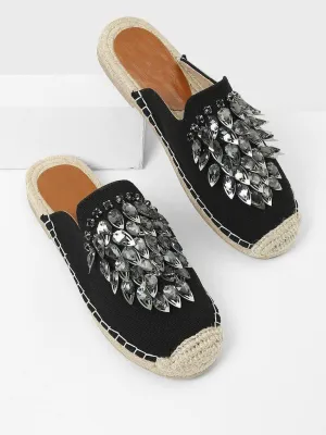Rhinestone Decorated Cap Toe Flats