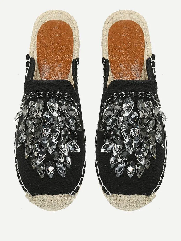 Rhinestone Decorated Cap Toe Flats