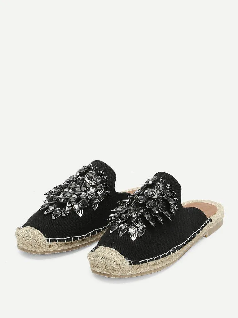 Rhinestone Decorated Cap Toe Flats