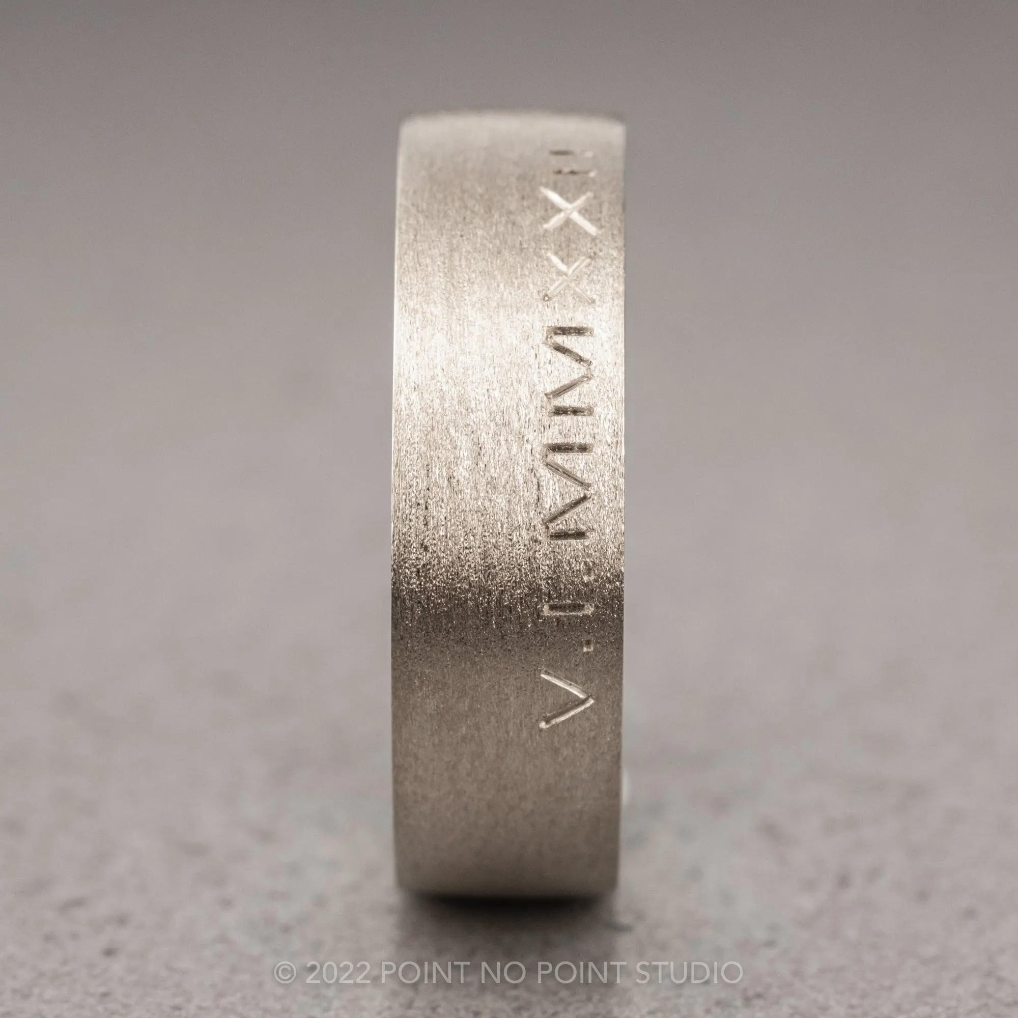 Roman Numeral, 6mm 14K White Gold Comfort Fit Men's Wedding Band, Matte Finish
