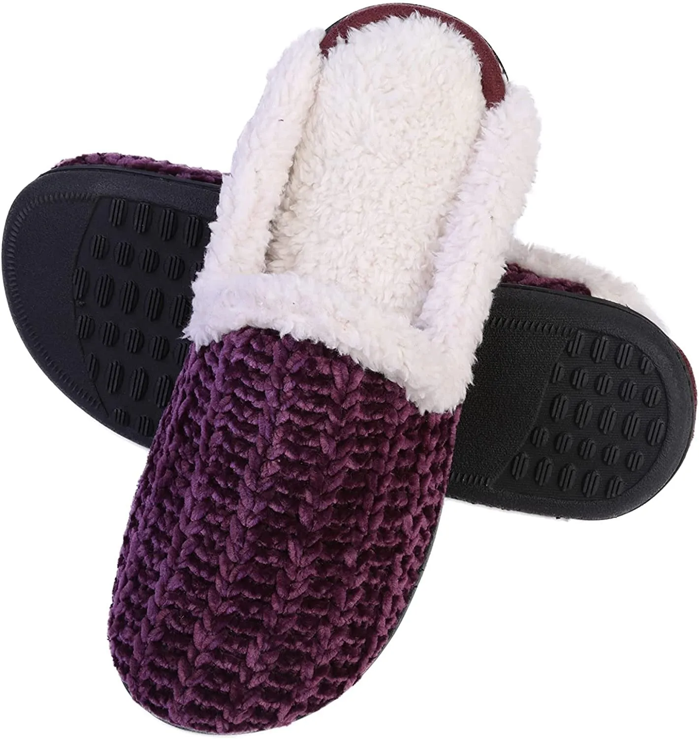 Roxoni Memory Foam Slippers for Women Plush Heels and Anti-Skid Rubber Sole