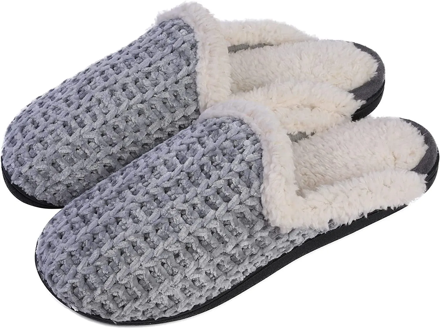 Roxoni Memory Foam Slippers for Women Plush Heels and Anti-Skid Rubber Sole
