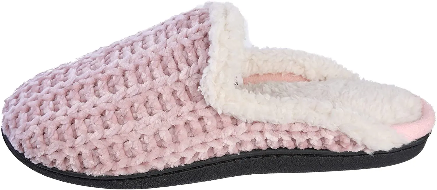 Roxoni Memory Foam Slippers for Women Plush Heels and Anti-Skid Rubber Sole