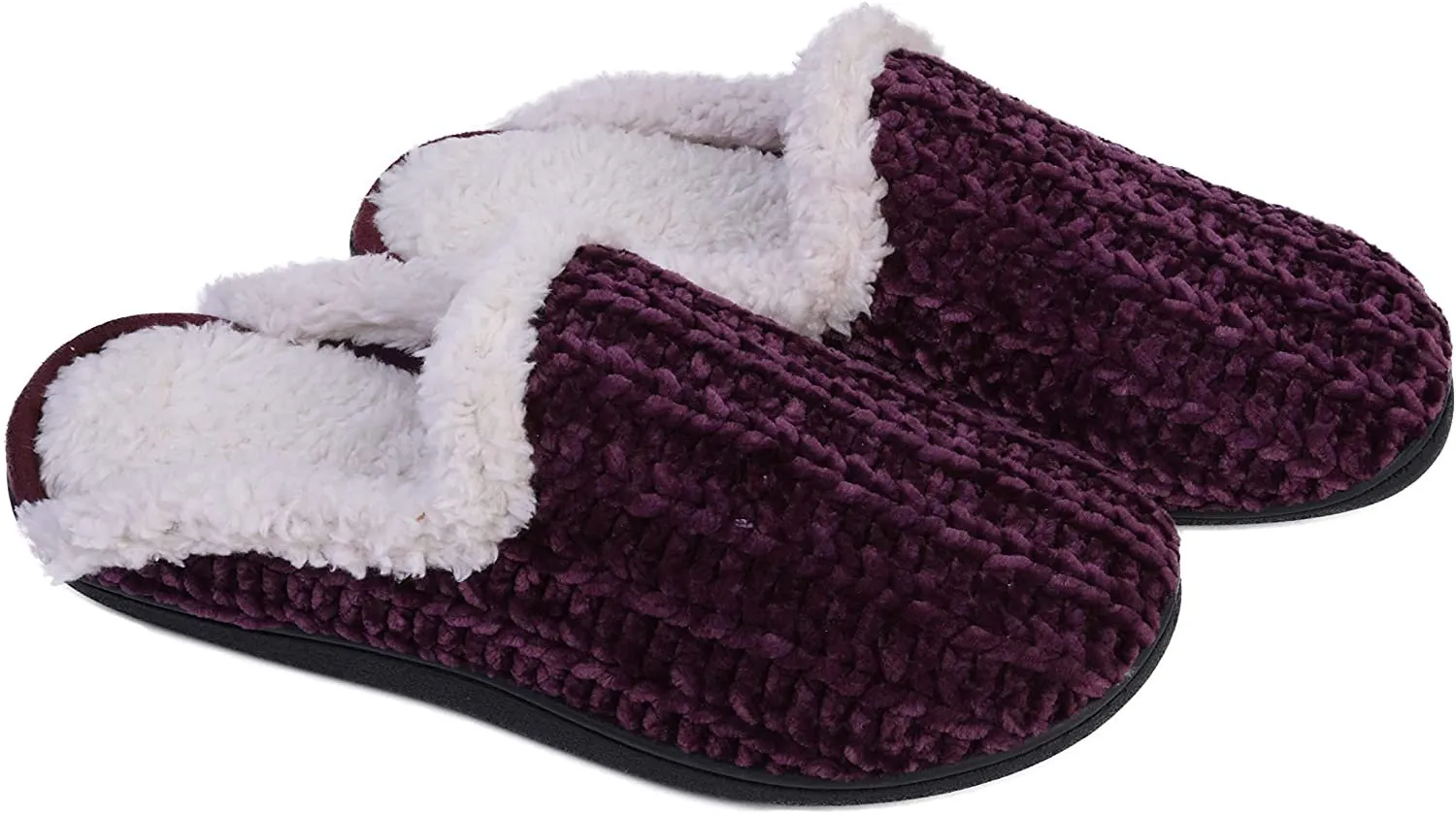 Roxoni Memory Foam Slippers for Women Plush Heels and Anti-Skid Rubber Sole