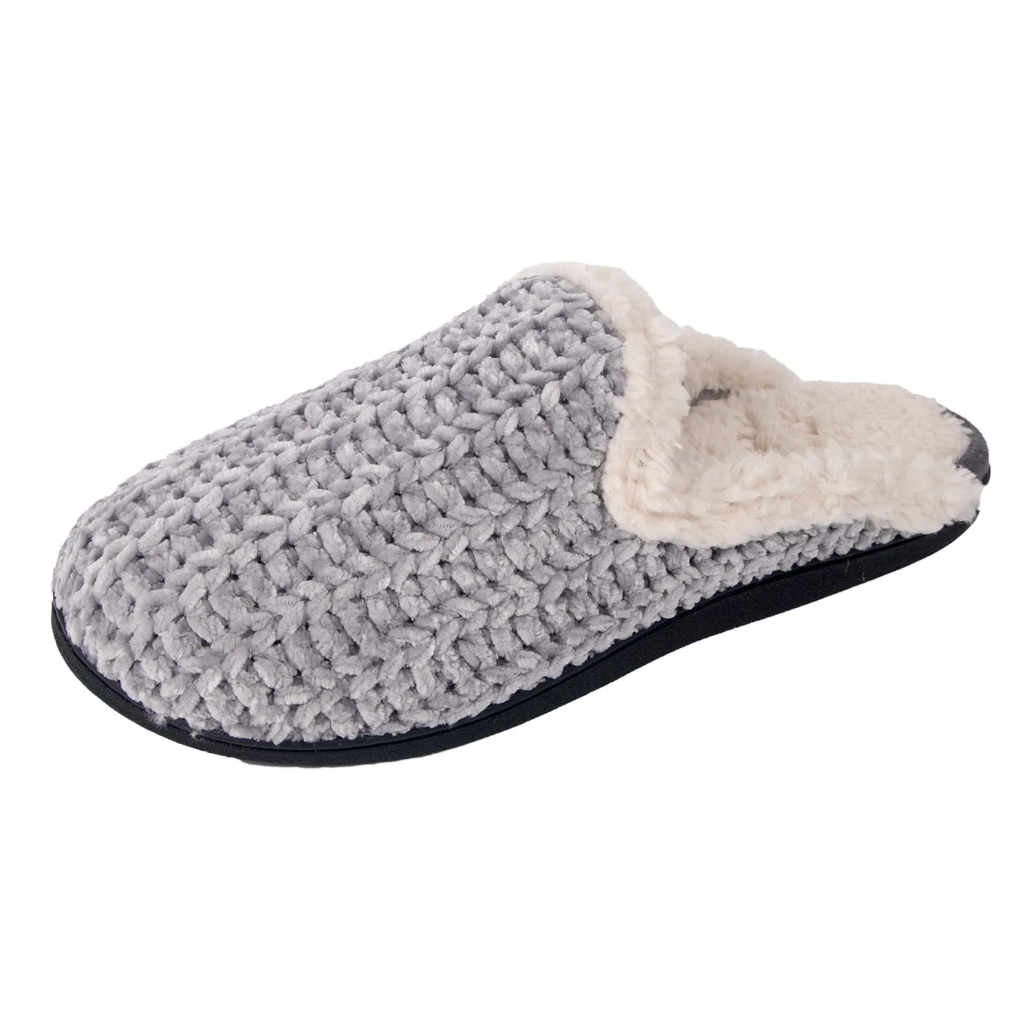 Roxoni Memory Foam Slippers for Women Plush Heels and Anti-Skid Rubber Sole