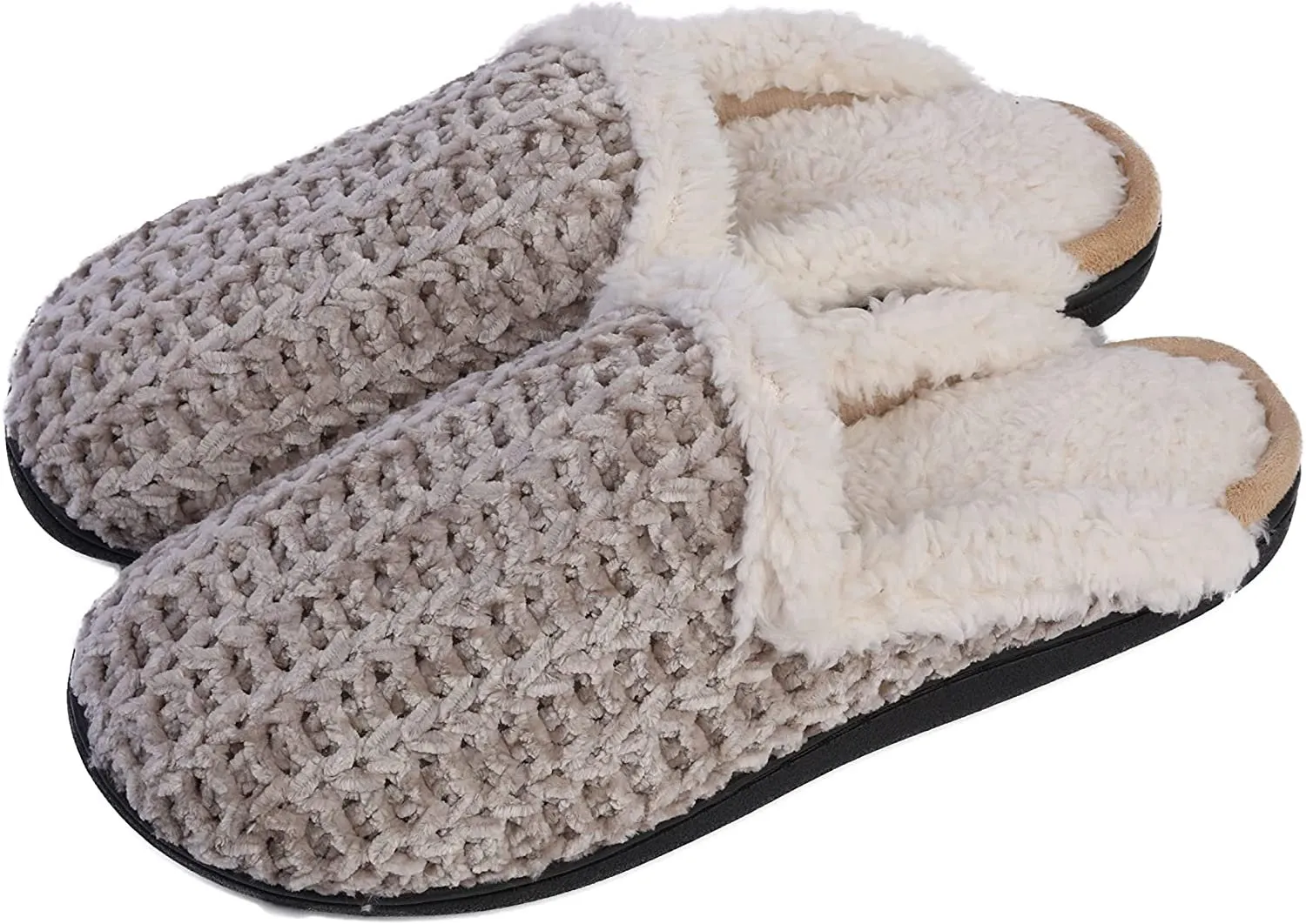 Roxoni Memory Foam Slippers for Women Plush Heels and Anti-Skid Rubber Sole