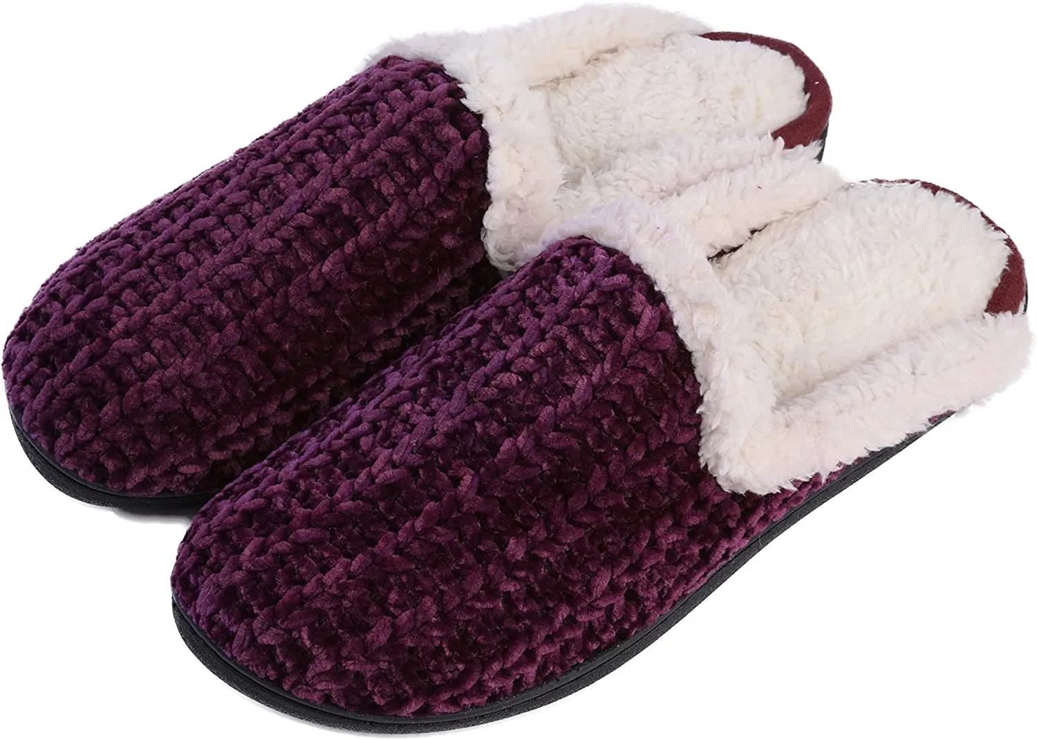 Roxoni Memory Foam Slippers for Women Plush Heels and Anti-Skid Rubber Sole