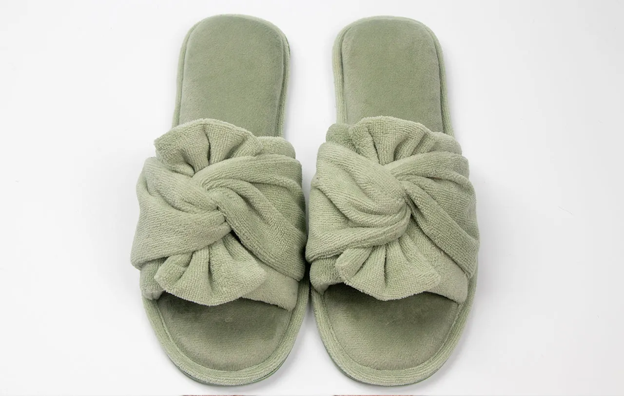 Roxoni Women's Indoor Twist Ribbon Plus Open Toe House Slippers