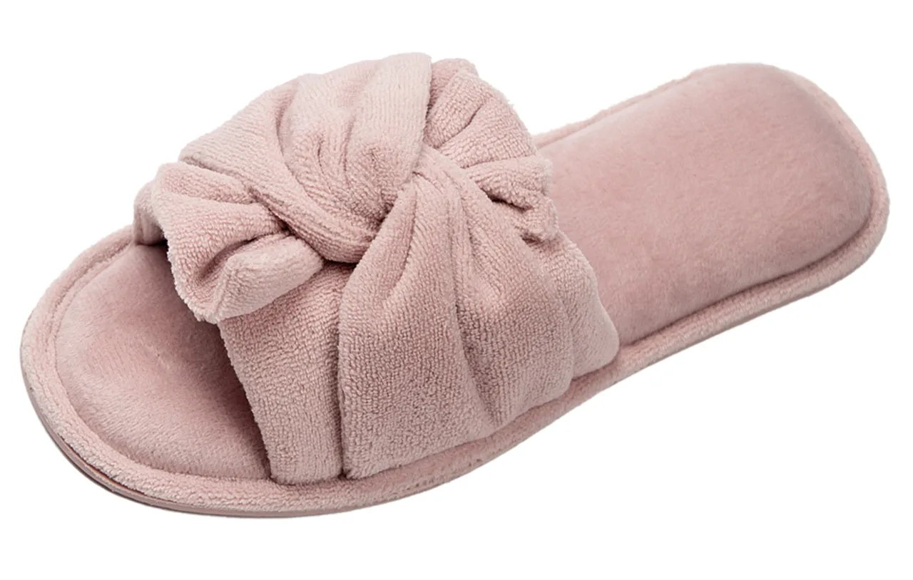 Roxoni Women's Indoor Twist Ribbon Plus Open Toe House Slippers