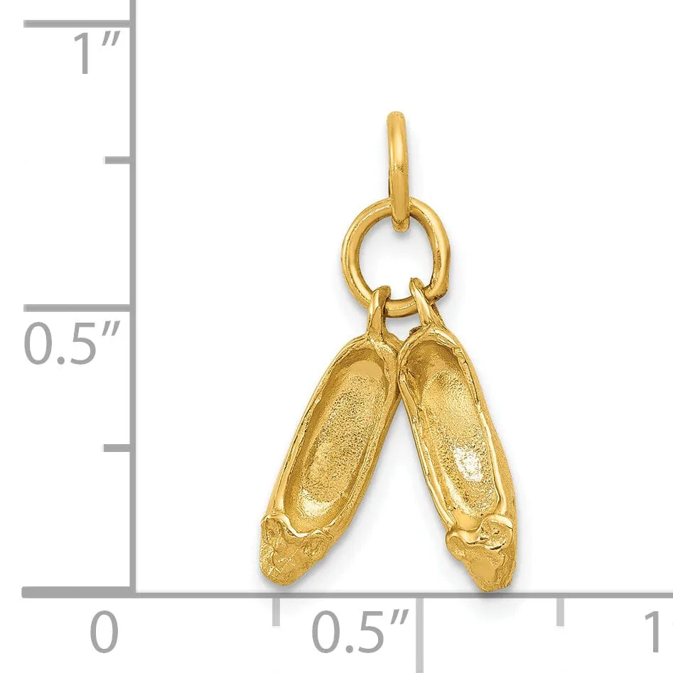 Solid 14k Yellow Gold Ballet Slippers Pendant