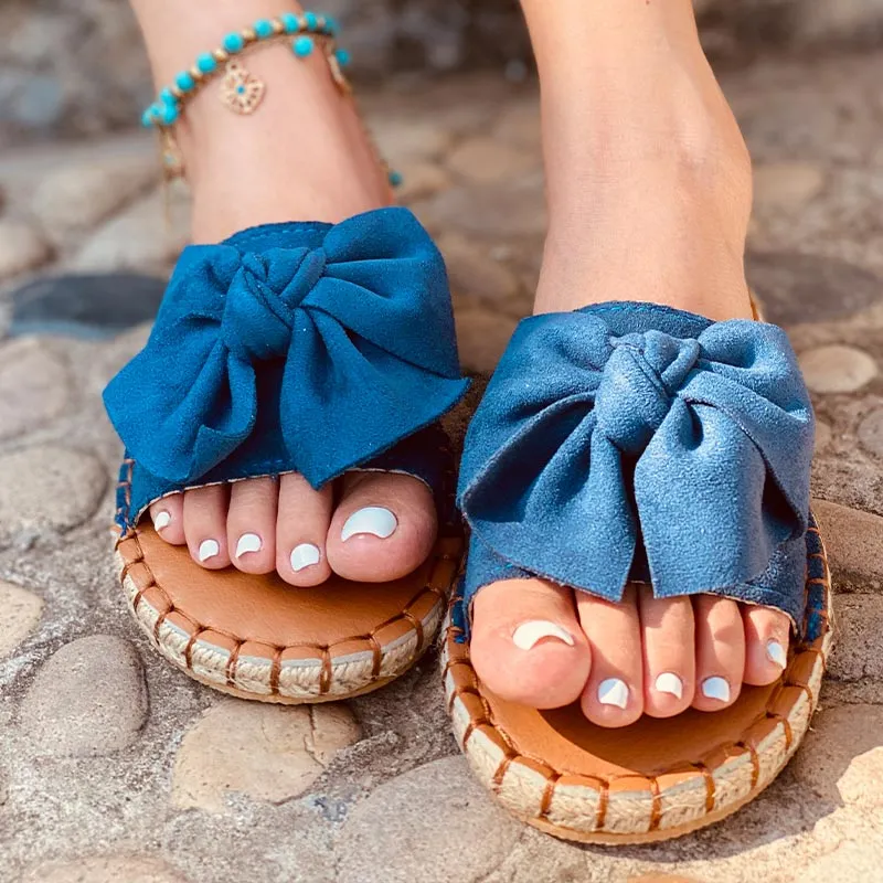Solid Bowknot Flat Sandals