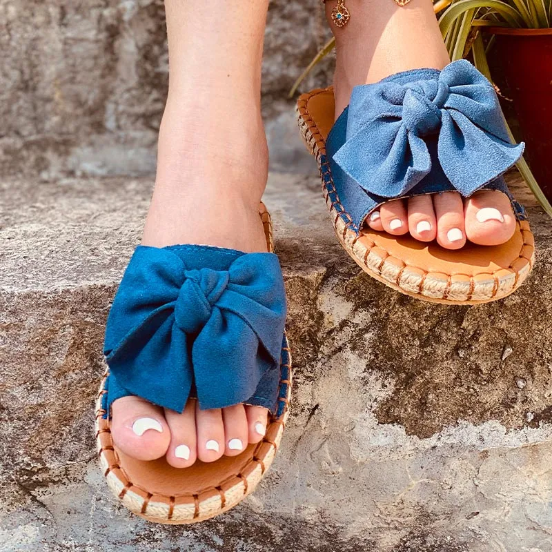 Solid Bowknot Flat Sandals