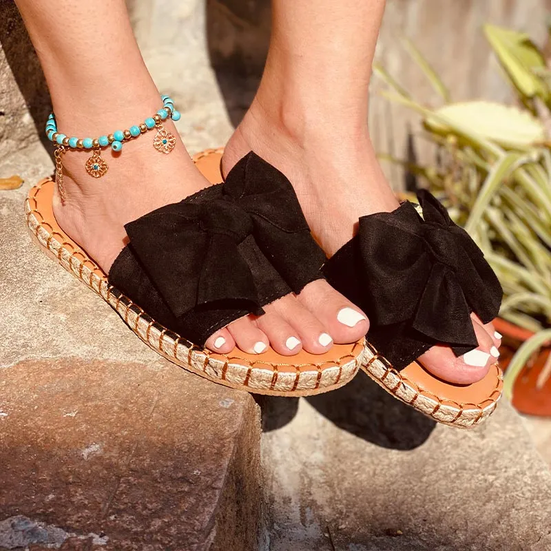 Solid Bowknot Flat Sandals