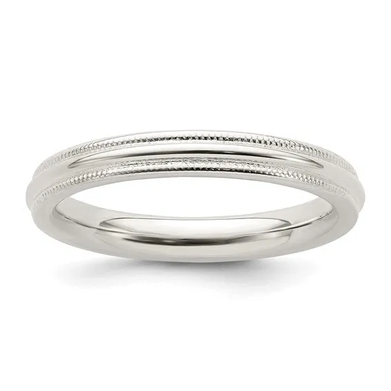 Sterling Silver 3mm Milgrain Comfort Fit Band