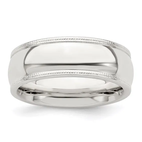 Sterling Silver 7mm Half Round Milgrain Comfort Fit Band
