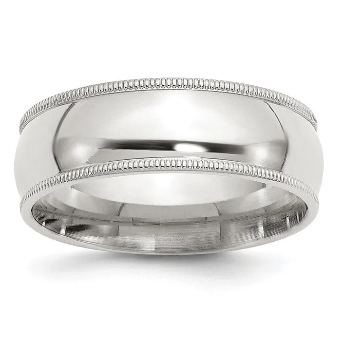 Sterling Silver 7mm Half Round Milgrain Comfort Fit Band