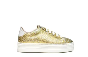 Stokton Women's Gold Leather Printed Sneaker 675U