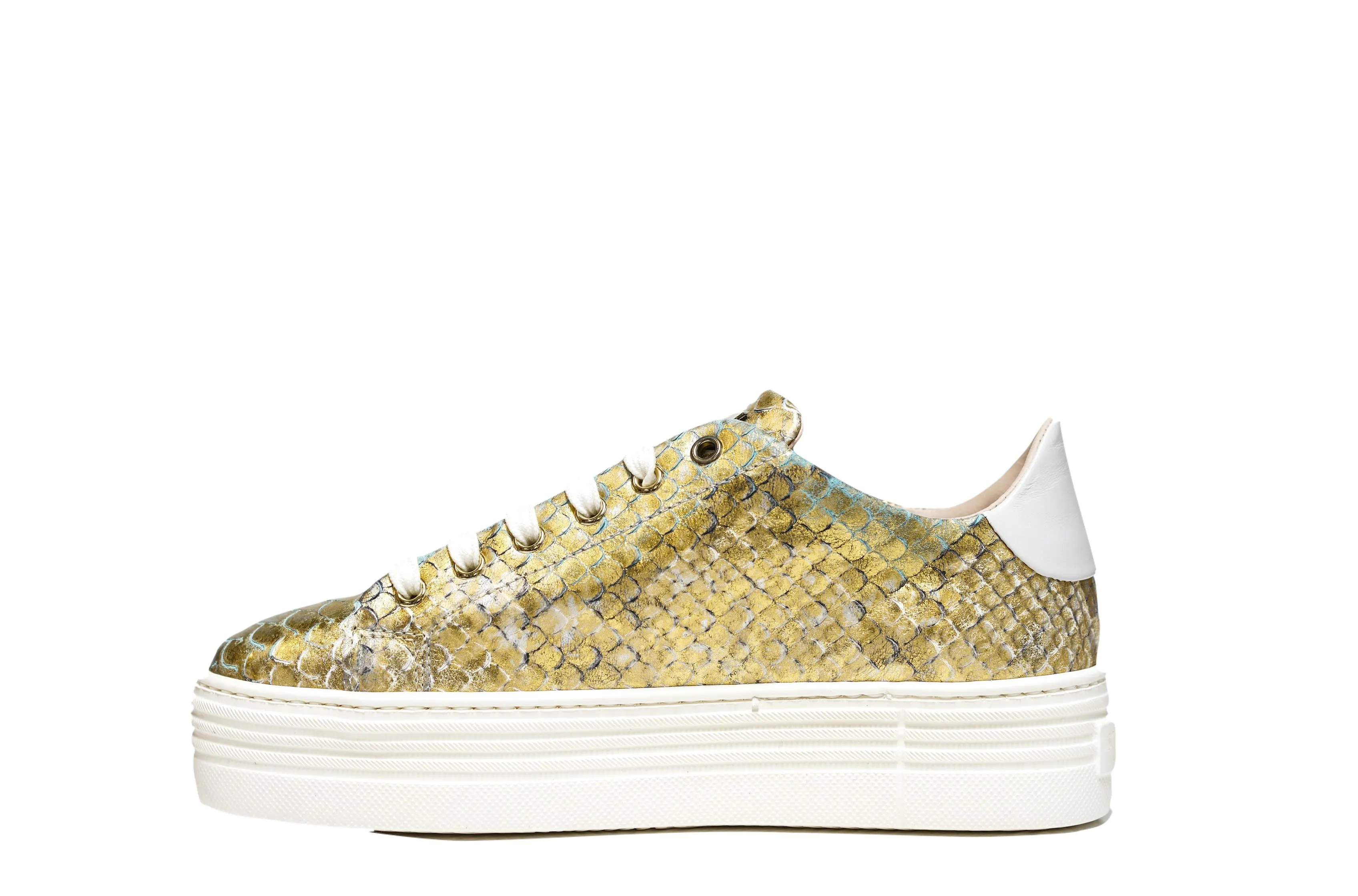 Stokton Women's Gold Leather Printed Sneaker 675U