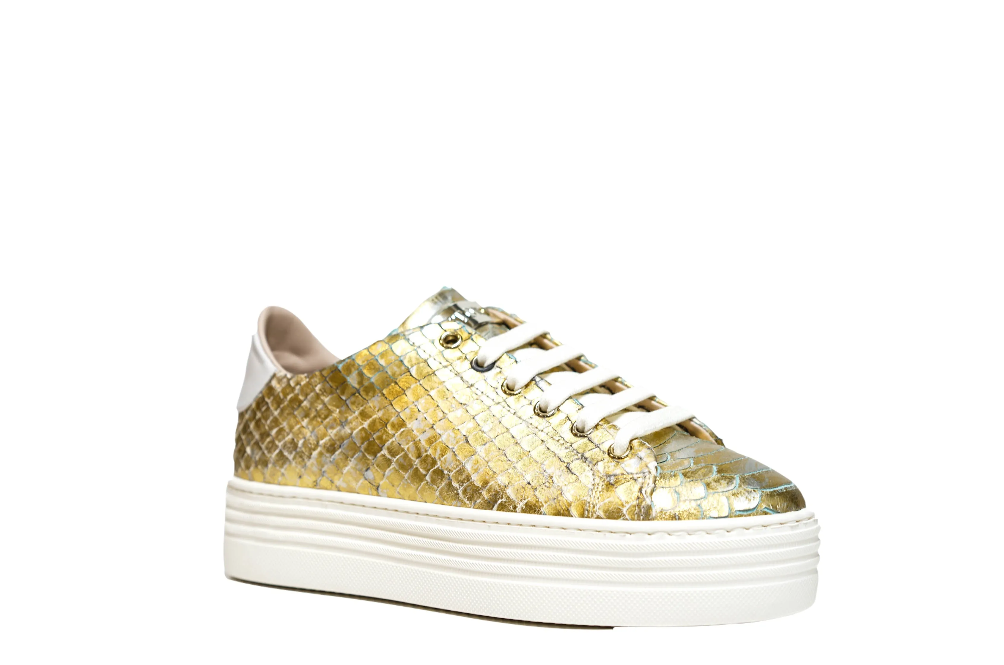 Stokton Women's Gold Leather Printed Sneaker 675U