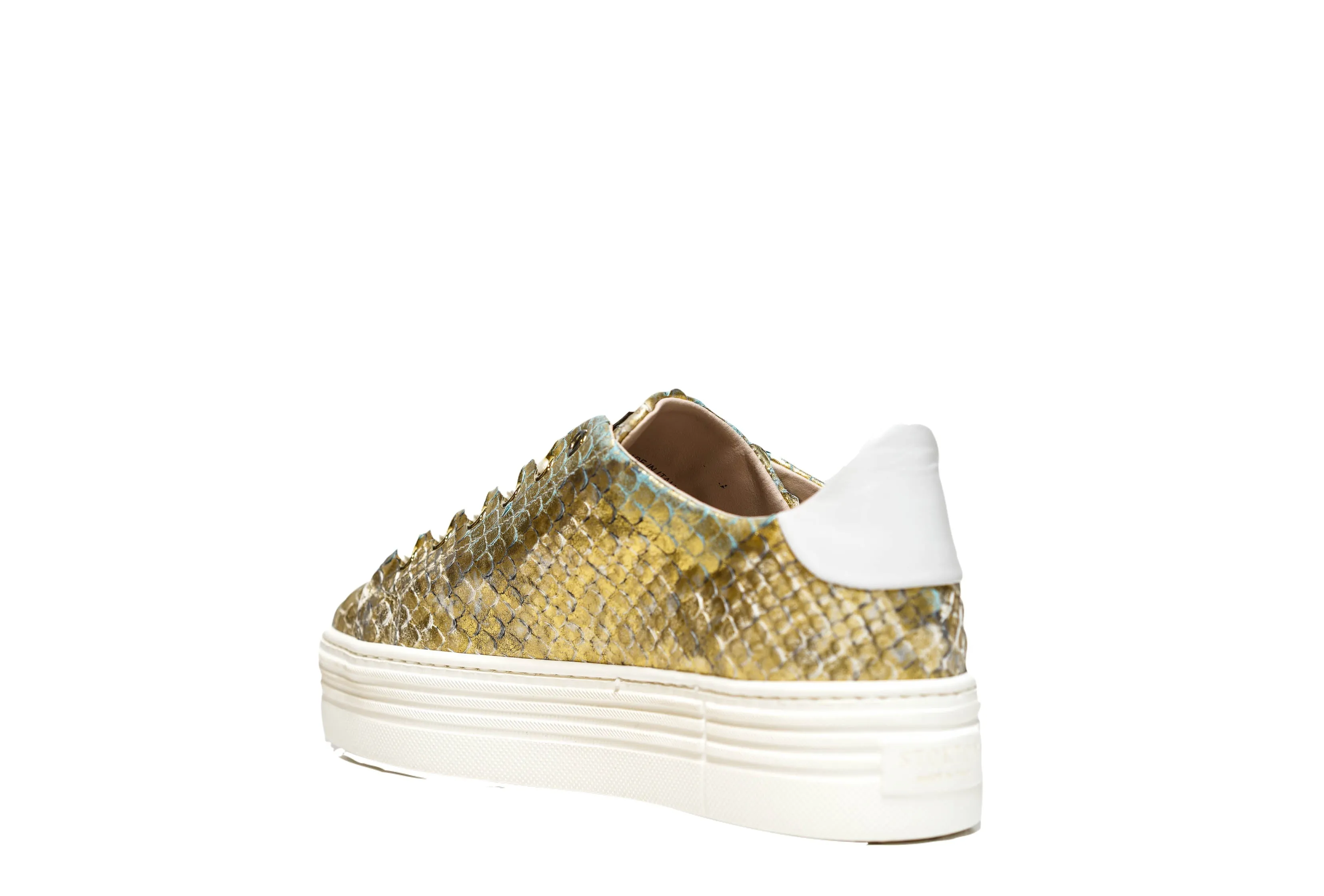 Stokton Women's Gold Leather Printed Sneaker 675U