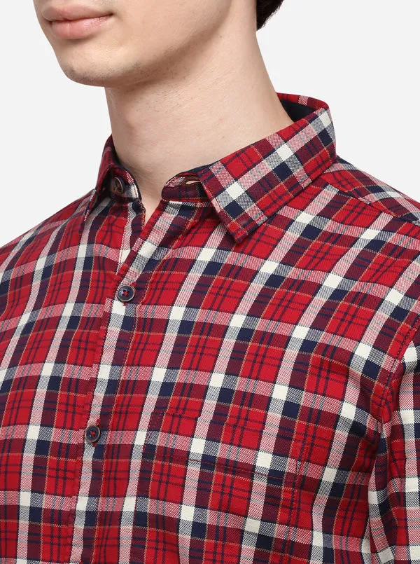 Tango Red Checked Slim Fit Casual Shirt | JadeBlue
