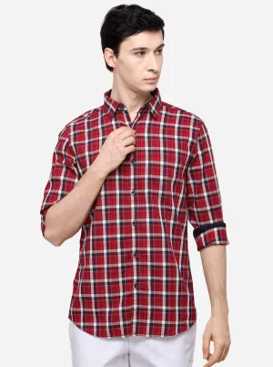 Tango Red Checked Slim Fit Casual Shirt | JadeBlue