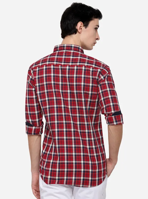 Tango Red Checked Slim Fit Casual Shirt | JadeBlue