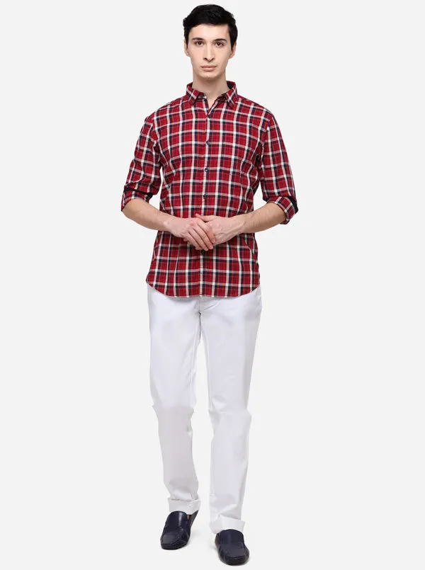 Tango Red Checked Slim Fit Casual Shirt | JadeBlue