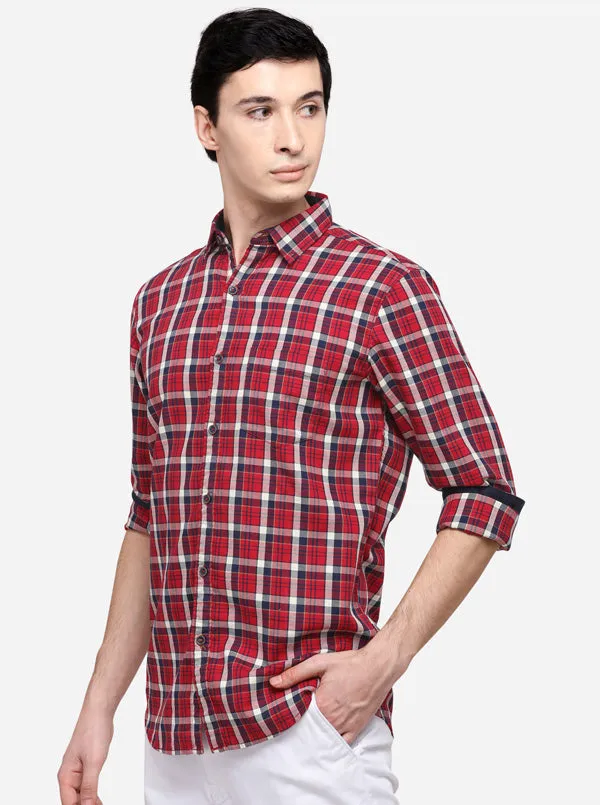 Tango Red Checked Slim Fit Casual Shirt | JadeBlue