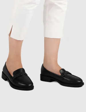 Thalia Rounded Toe Loafers, Moccasins & Boat Shoes (Black)