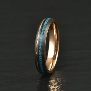 The Rosy Blue Ring - Crushed Turquoise Rose Tungsten Wedding Band 4MM 6MM 8MM