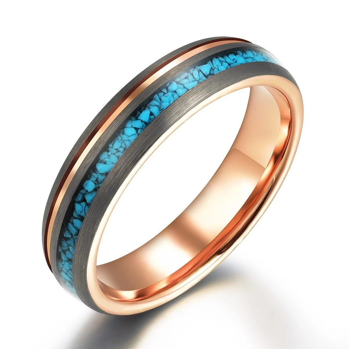 The Rosy Blue Ring - Crushed Turquoise Rose Tungsten Wedding Band 4MM 6MM 8MM