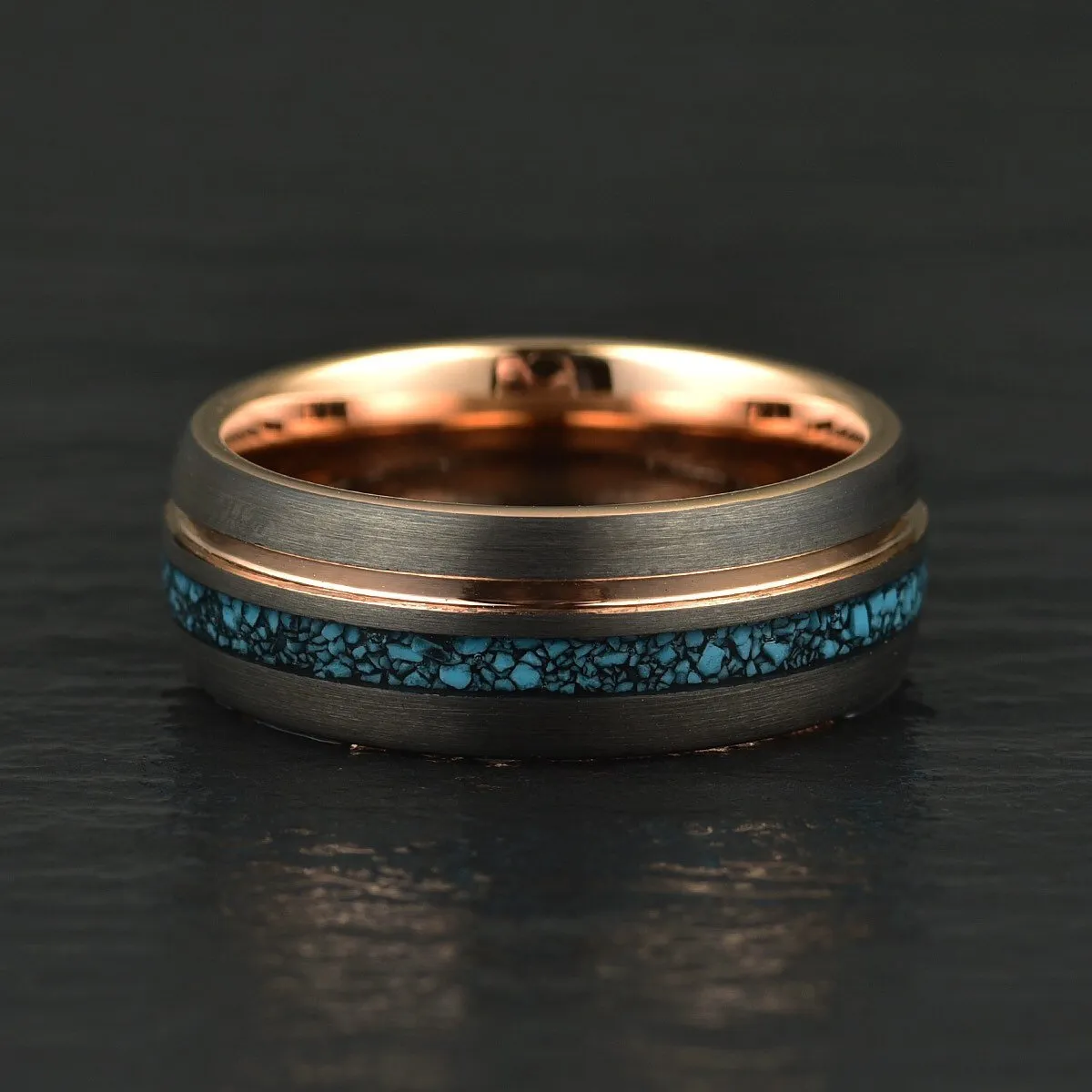 The Rosy Blue Ring - Crushed Turquoise Rose Tungsten Wedding Band 4MM 6MM 8MM