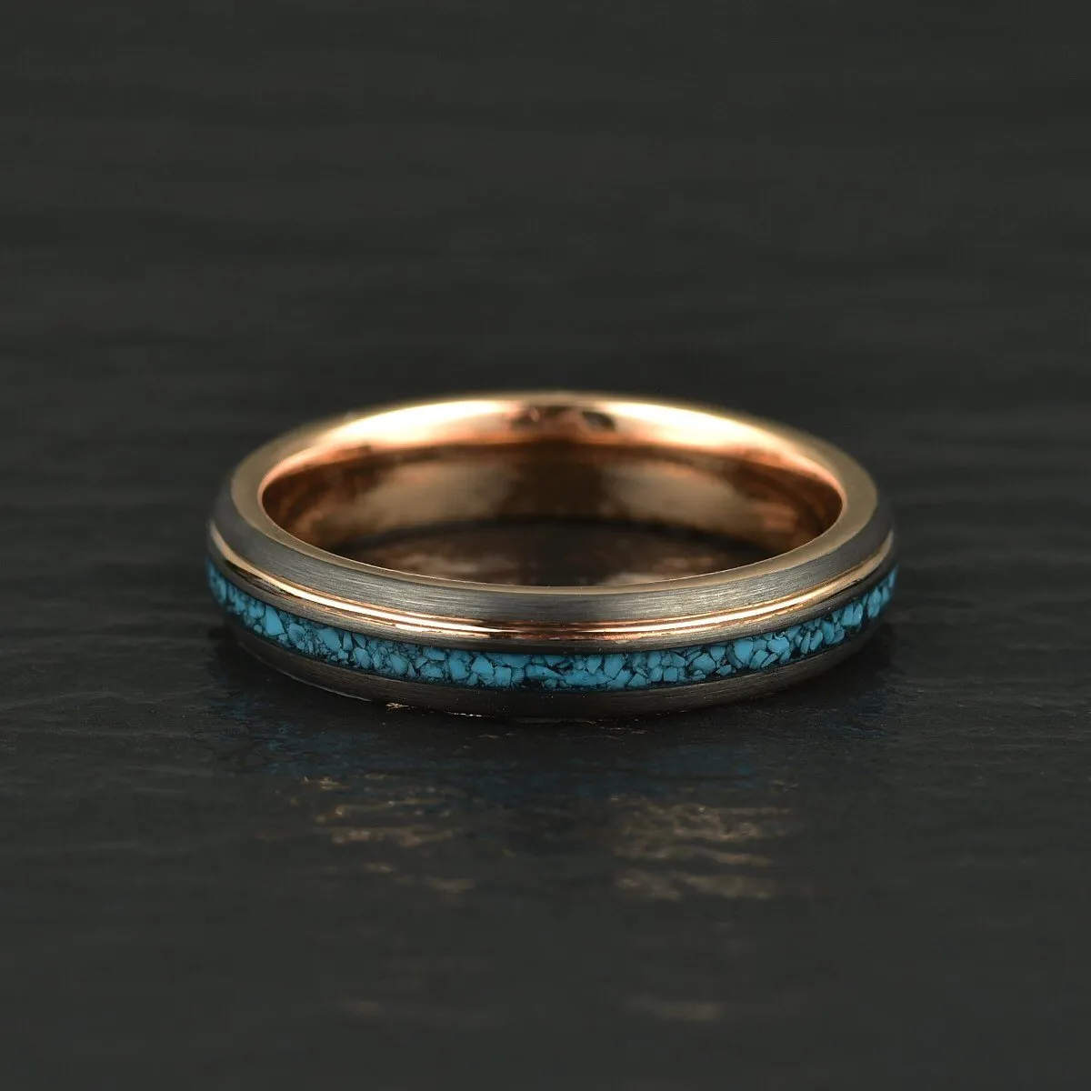 The Rosy Blue Ring - Crushed Turquoise Rose Tungsten Wedding Band 4MM 6MM 8MM