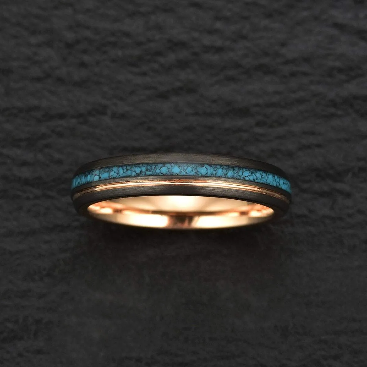 The Rosy Blue Ring - Crushed Turquoise Rose Tungsten Wedding Band 4MM 6MM 8MM