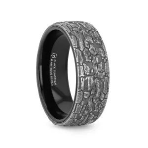 Thorsten BROOKSTONE Black Tungsten Wedding Band with Sterling Silver Stonework Pattern - 8mm
