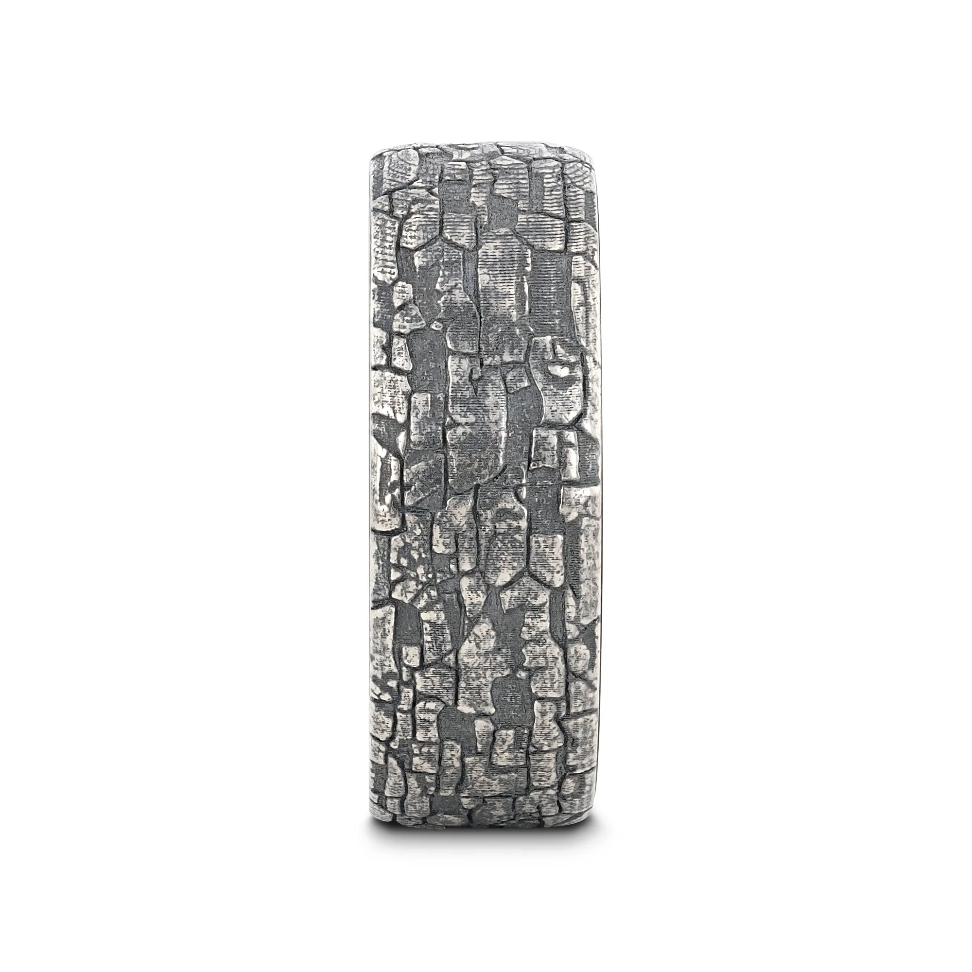 Thorsten BROOKSTONE Black Tungsten Wedding Band with Sterling Silver Stonework Pattern - 8mm