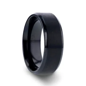 Thorsten ELYSIAN Black Titanium Ring with Polished Beveled Edges and Brush Finished Center - 8mm