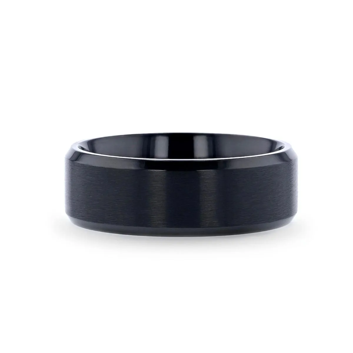 Thorsten ELYSIAN Black Titanium Ring with Polished Beveled Edges and Brush Finished Center - 8mm