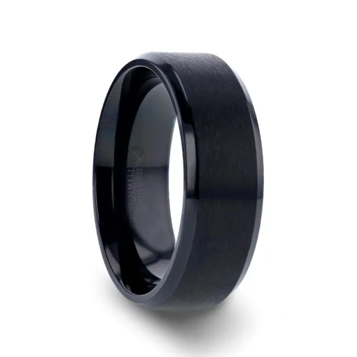 Thorsten ELYSIAN Black Titanium Ring with Polished Beveled Edges and Brush Finished Center - 8mm