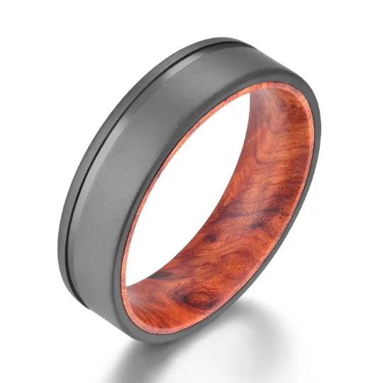Titanium Rose Wood Burl Men's Wedding Band 6MM