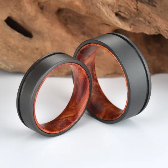 Titanium Rose Wood Burl Men's Wedding Band 6MM