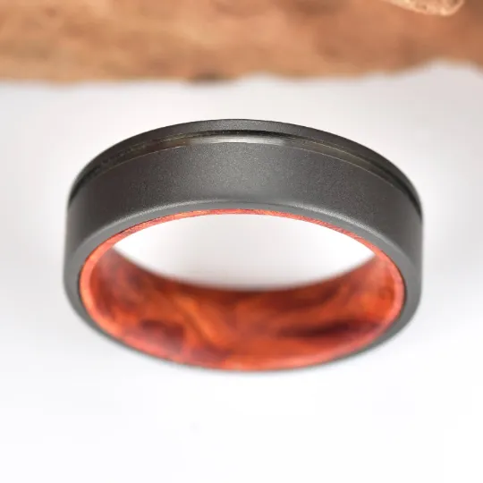 Titanium Rose Wood Burl Men's Wedding Band 6MM