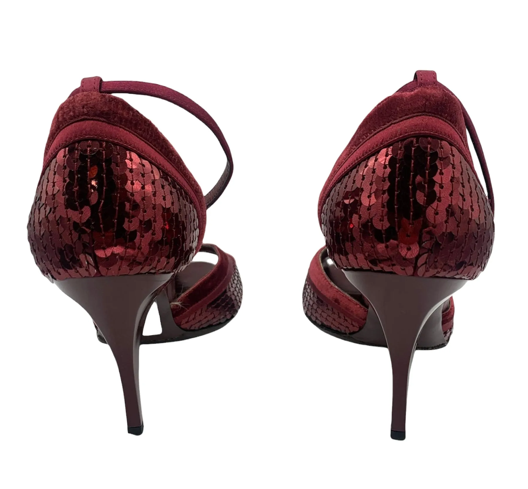 Tom Ford for Gucci FW '03 Burgundy Red Sequin & Velvet Heels, 7 1/2 B