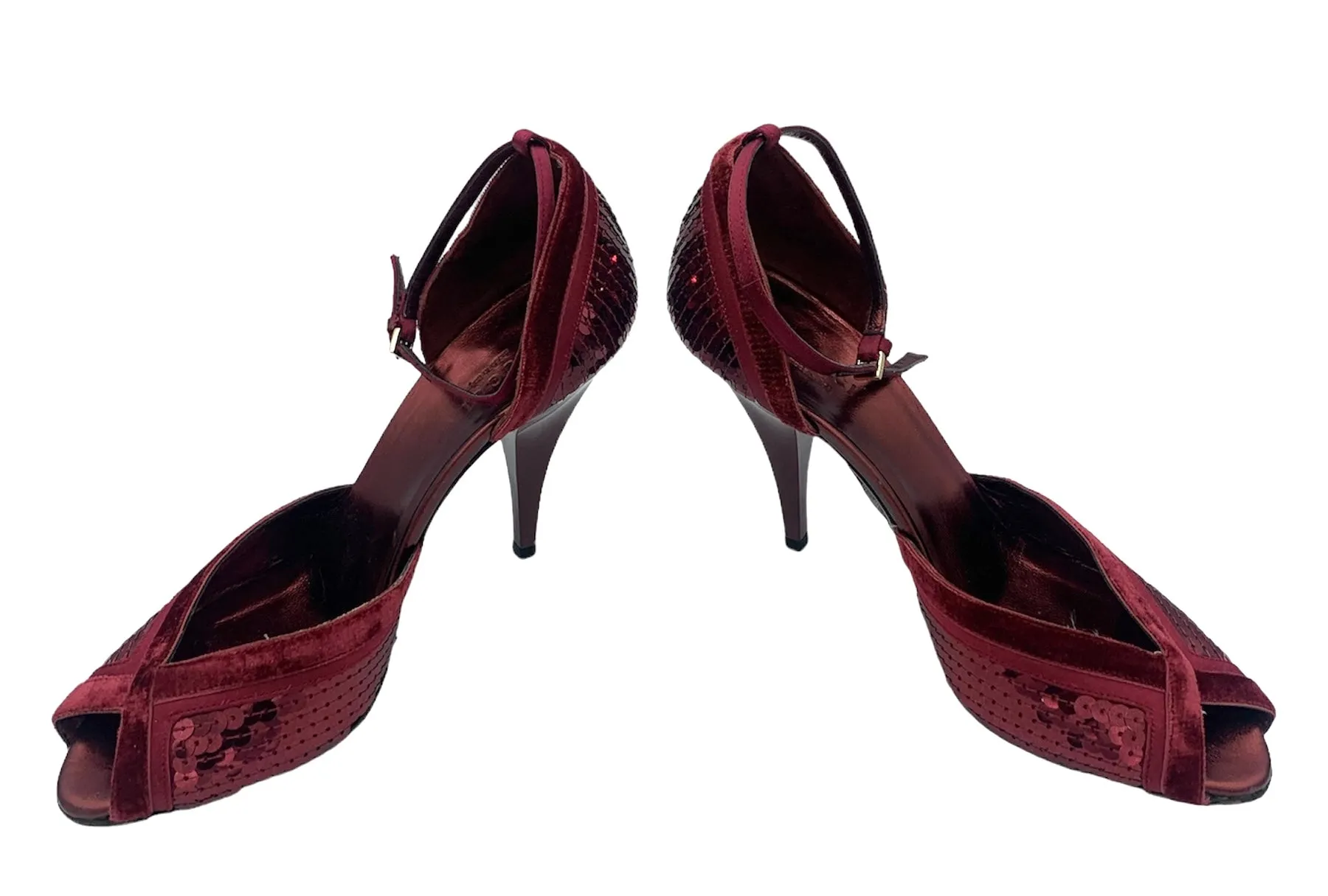 Tom Ford for Gucci FW '03 Burgundy Red Sequin & Velvet Heels, 7 1/2 B
