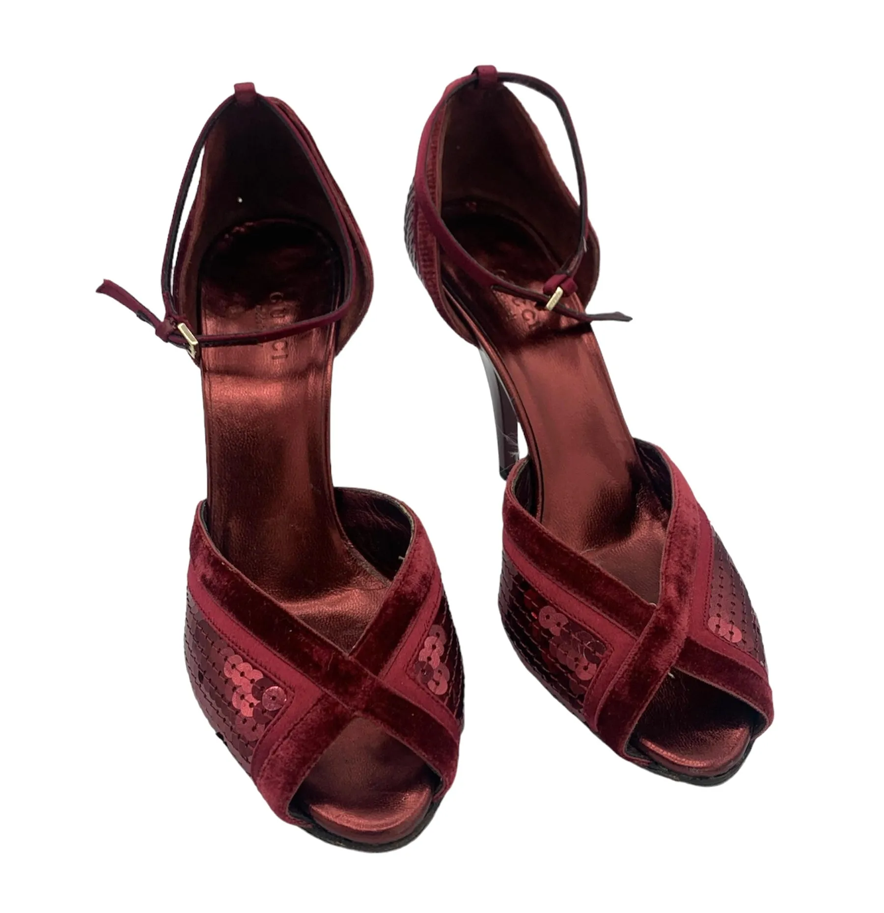 Tom Ford for Gucci FW '03 Burgundy Red Sequin & Velvet Heels, 7 1/2 B