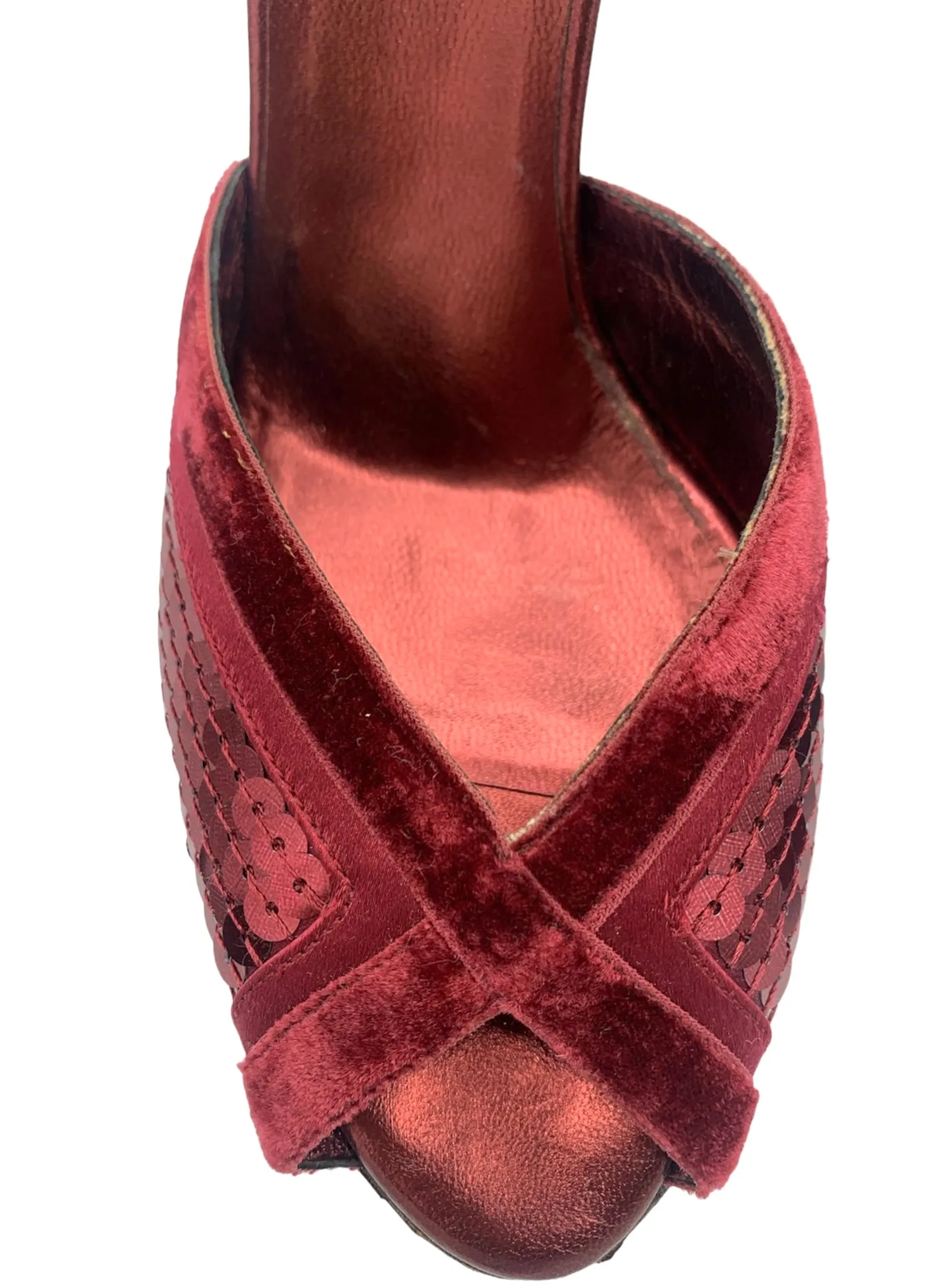 Tom Ford for Gucci FW '03 Burgundy Red Sequin & Velvet Heels, 7 1/2 B