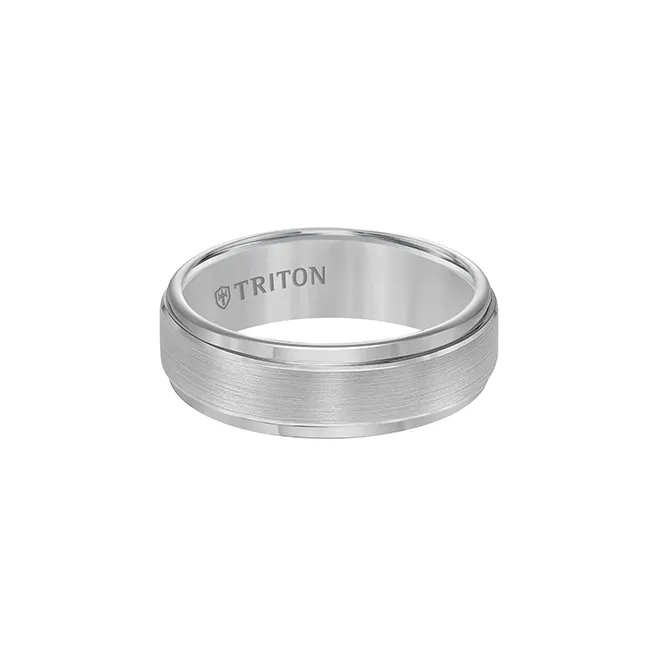 Triton Men's 7mm Grey Tungsten Carbide Comfort Fit Wedding Band