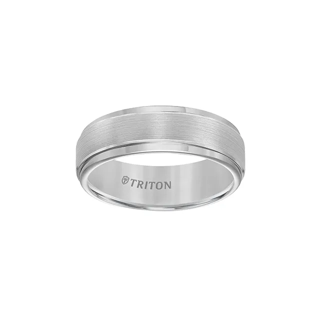 Triton Men's 7mm Grey Tungsten Carbide Comfort Fit Wedding Band